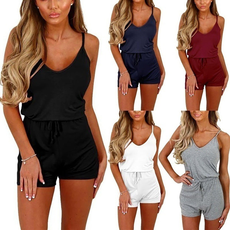 Women's Lace-Up Casual Shorts Jumpsuit