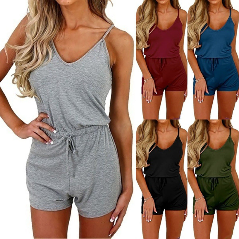 Women's Lace-Up Casual Shorts Jumpsuit