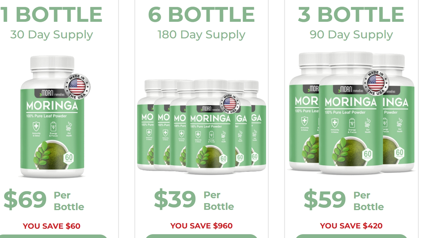 Pure Moringa Capsules — 6 Bottles (180 Day Supply)